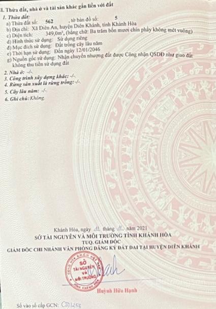 Cần bán đất đẹp 349m2, ngang 10m xã diên an, diên khánh