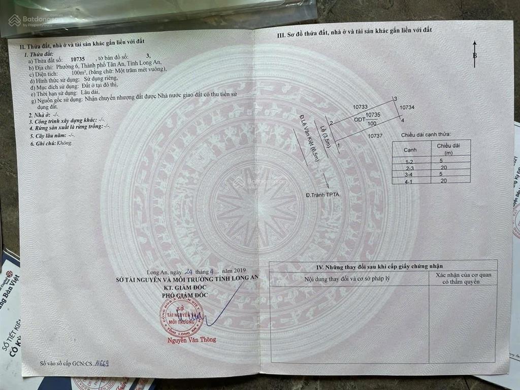 Bán đất mặt tiền đường lê văn kiệt, phường 6, tp. tân an