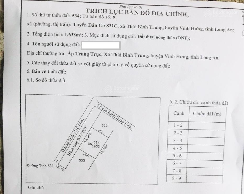 Cần bán gấp đất mặt tiền đt 831c, giá chỉ 5 triệu/m2