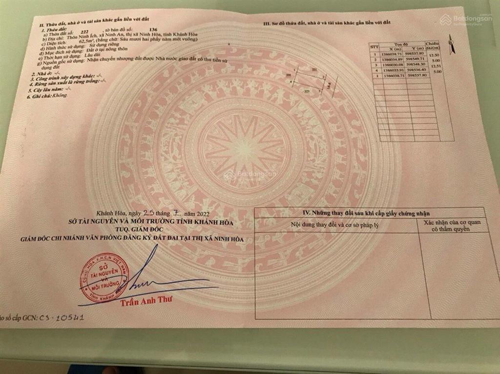 Bán đất sổ đỏ (đất ở nông thôn) 400tr xã ninh an cách ql1a 100m