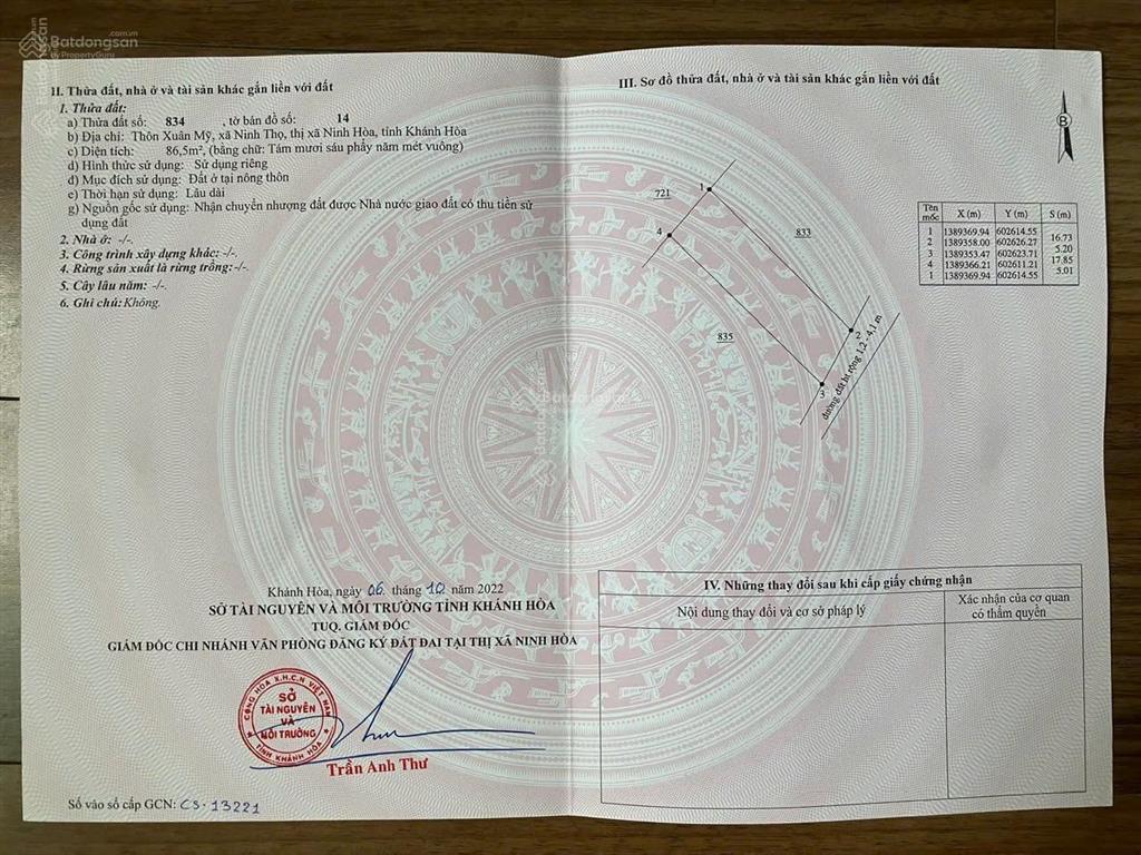 Chỉ 499tr có ngay 1 lô đất full thổ cư ninh thọ