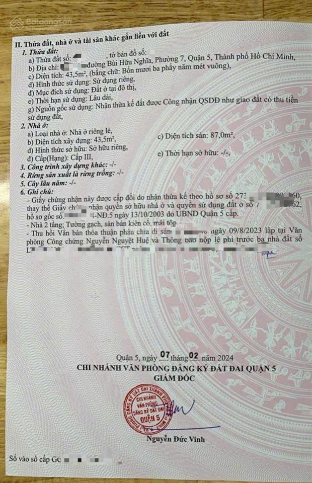 (6,2 tỷ tl) quận 5, nhà 1 sẹc bùi hữu nghĩa, sát mặt tiền..!