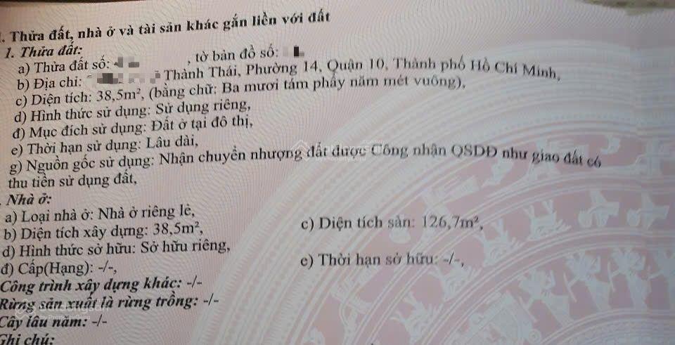 ( 6,2 tỷ tl) 39m2. nhà 4 tầng thành thái, xe hơi đậu cách nhà 10m..!
