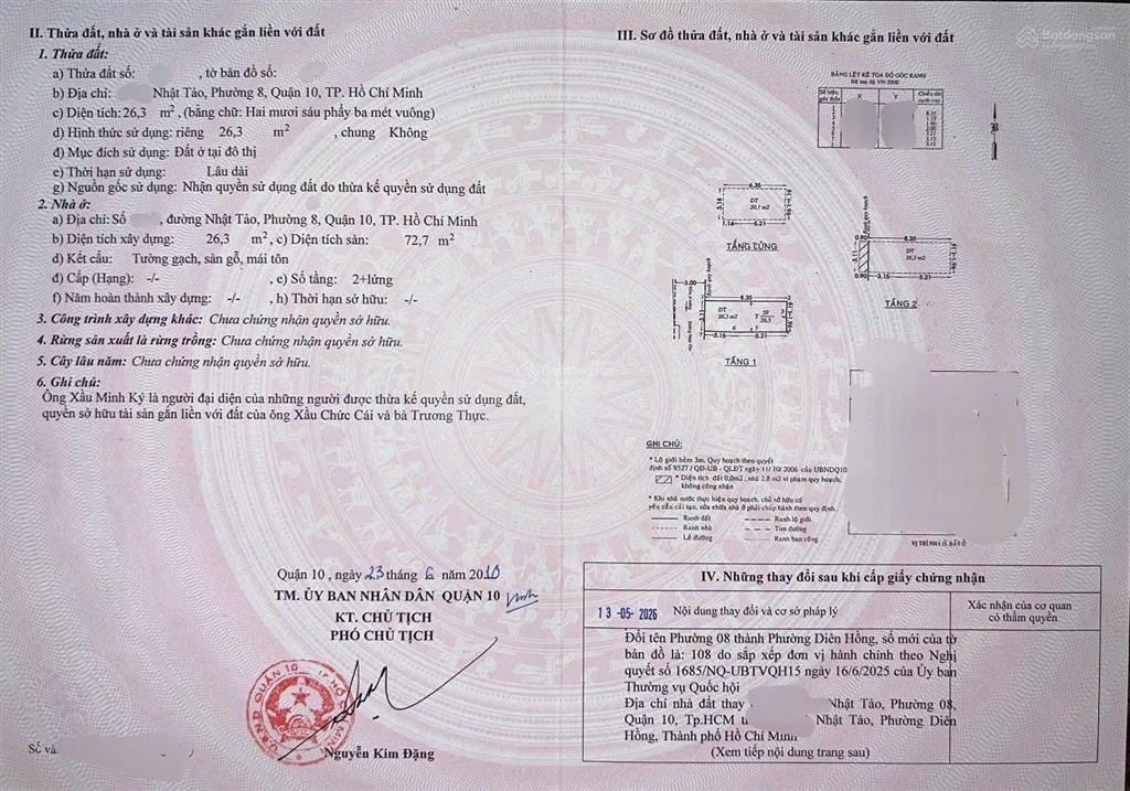 (4.8 tỷ) nhà 1 sẹc, sau lưng mặt tiền nhật tảo, 3 tầng, ngay nguyễn tri phương (đối diện chợ)