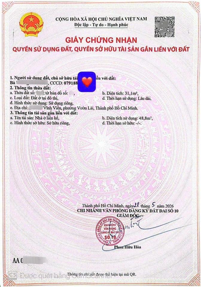 (4,88 tỷ tl) nhà vĩnh viễn, 31m, cách mặt tiền 15m..!