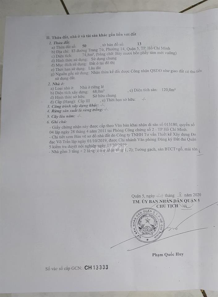 Mặt tiền đường Trang Tử P.14 Quận 5. Ngay chợ, Đối diện bến xe Chợ Lớn
