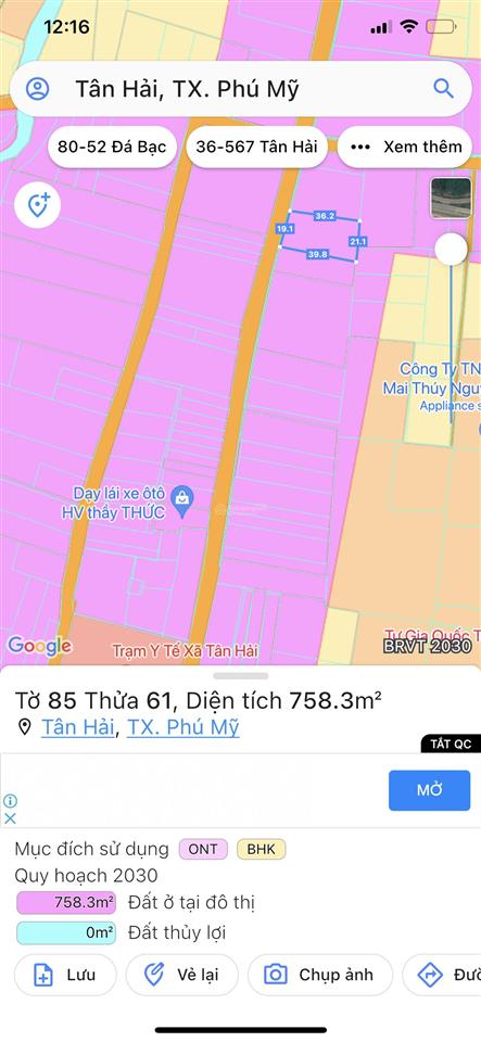 Bán đất đẹp tân hải sát quốc lộ 51 gần ủy ban tân hải 750m2 19mmt 300m2 thổ cư giá 3.6 tỷ hh2%