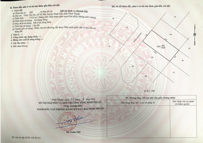 Bán lô đất 152m2, mt 8m tại tđc khánh hội, cách biển ninh chữ chỉ 3 phút, full thổ cư