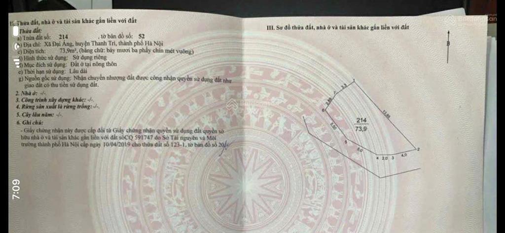 Chính chủ bán
80 m thôn nguyệt áng  xã đại áng cũ