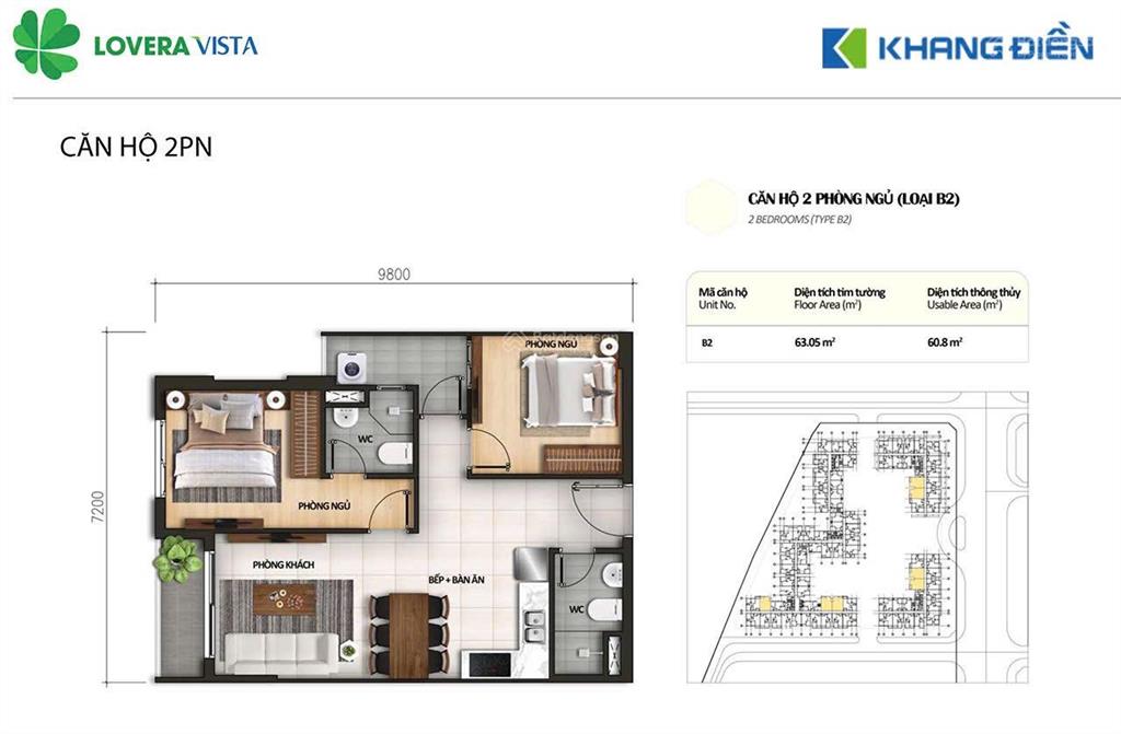 Căn hộ lovera vista khang điền  bình chánh  2pn 2wc  giá chỉ 2 tỷ 950 triệu