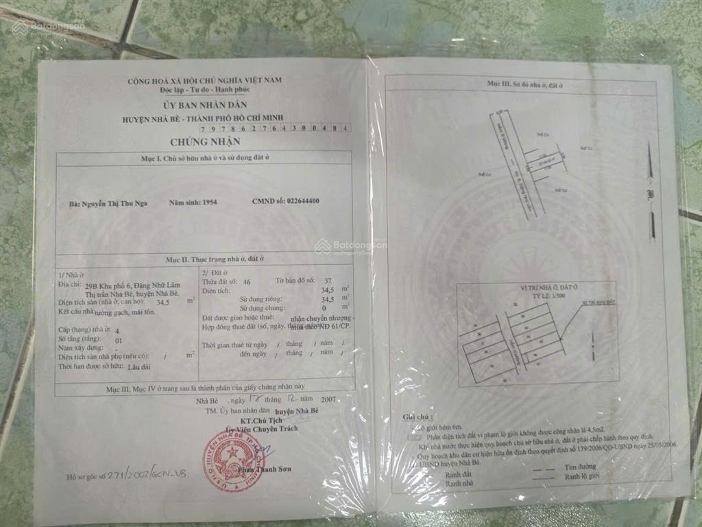 Bán nhà cấp 4 hẻm 3m đặng nhữ lâm, tt nhà bè. dt 3m*13,5m. kdc hiện hữu. giá 3.35tỷ.  0901 311 ***