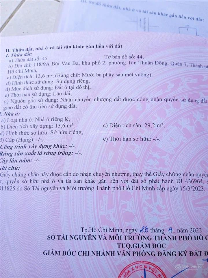 Nhà hẻm 118 bùi văn ba quận 7. sổ hồng riêng. trệt + lầu. giá 1,850.  0901 311 ***