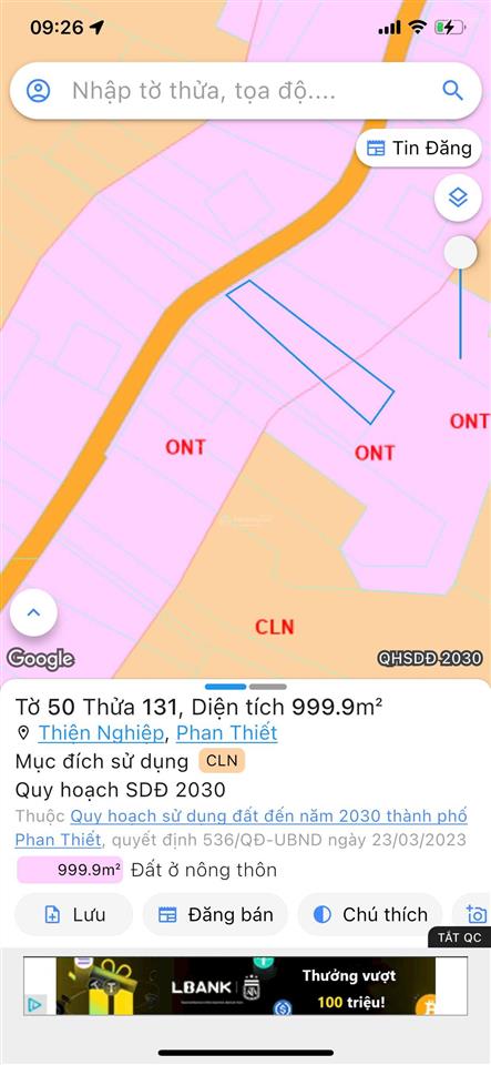 1.000m2 mt trần hữu xoàng,p.mũi né, gần sân bay phan thiết 2 tỷ