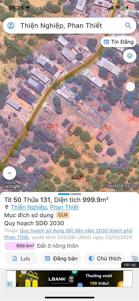 1.000m2 mt trần hữu xoàng,p.mũi né, gần sân bay phan thiết 2 tỷ