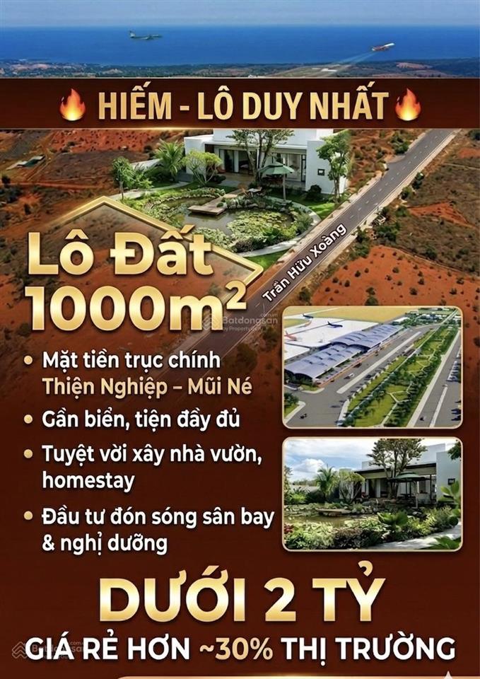 1.000m2 mt trần hữu xoàng,p.mũi né, gần sân bay phan thiết 2 tỷ