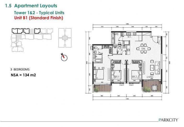 Bán căn hộ 3pn dt 135m2 view lê trọng tấn dự án parc regent trong kđt park city | giá bán 16.5 tỷ