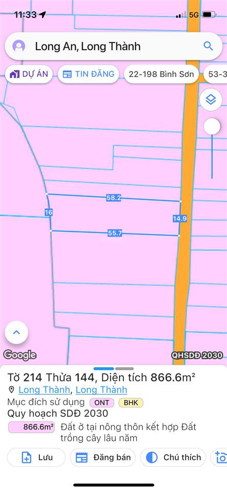Chủ cần bán 866m2 sổ riêng+ thổ cư ( vị trí an toàn)