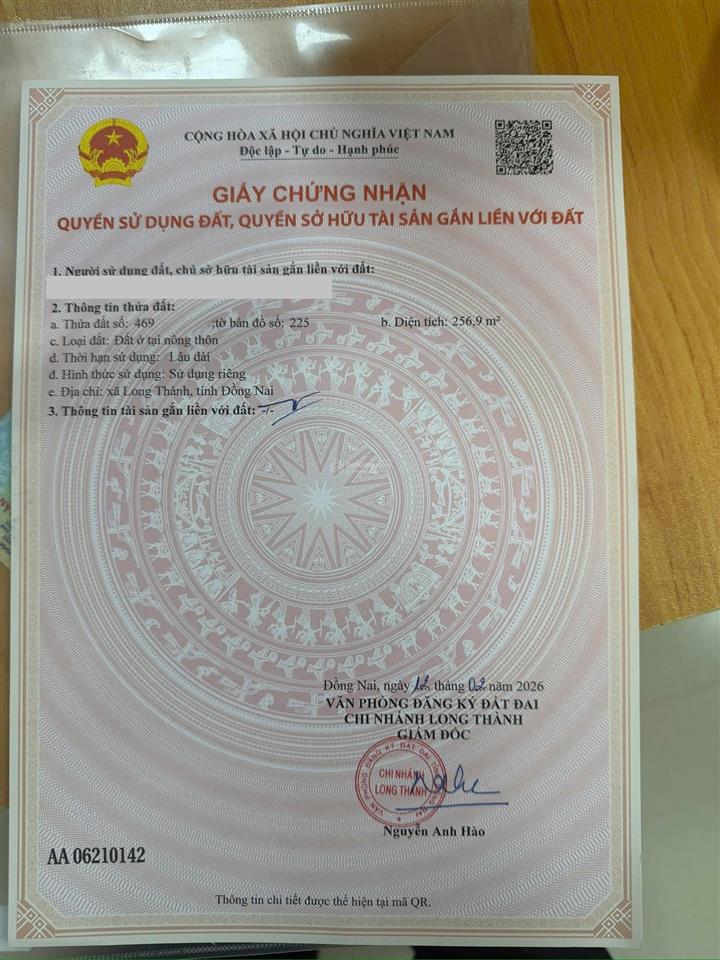 Chủ gửi bán 256m2 full thổ cư+ sổ riêng (đối diện bệnh viện quốc tế long thành)