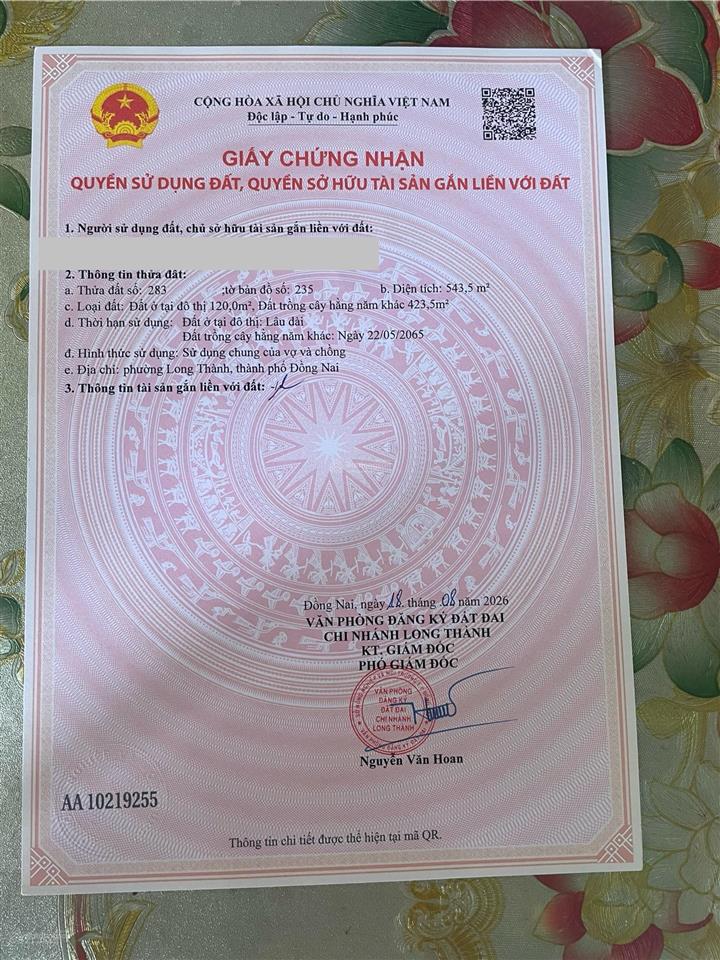 Chính chủ gửi bán lô 543m2 thổ cư + sổ riêng cổng trước sân bay long thành