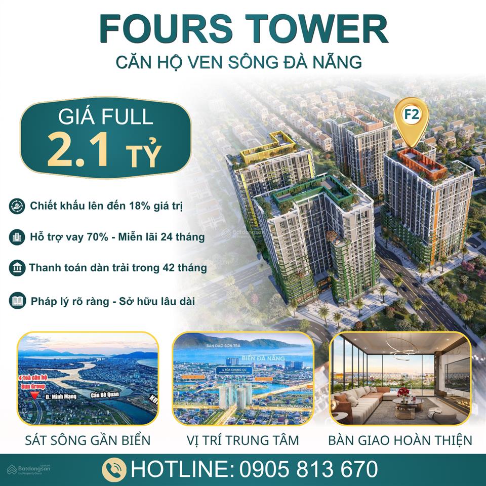 Chỉ từ 2.1 tỷ sở hữu căn hộ view sông, view biển tại đà nẵng  thanh toán dàn trải lên đến 42 tháng