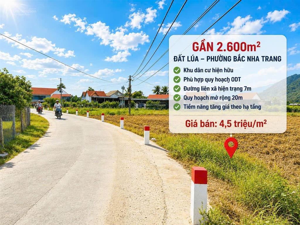 Q222. bắc nha trang 2.600m đất lúa quy hoạch thổ cư giá 11 tỷ 700 triệu
