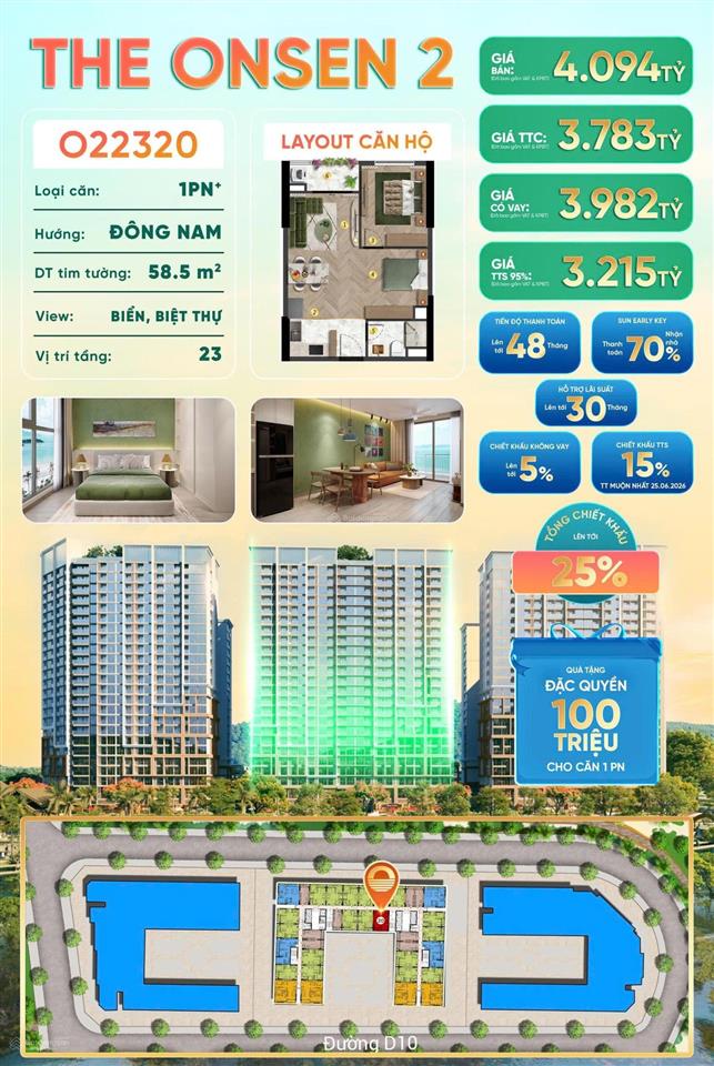 Charmora city the onsen 2 o22320 | 1pn+ 58.5m giá 3 tỷ 215