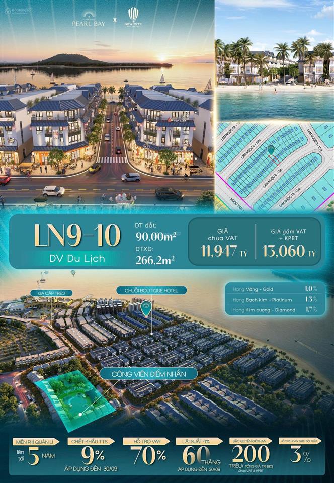 Ln9  10 vinhomes pearl bay 90m2, dtxd 266,2m2 lô kinh doanh dịch vụ du lịch  11,9 tỷ