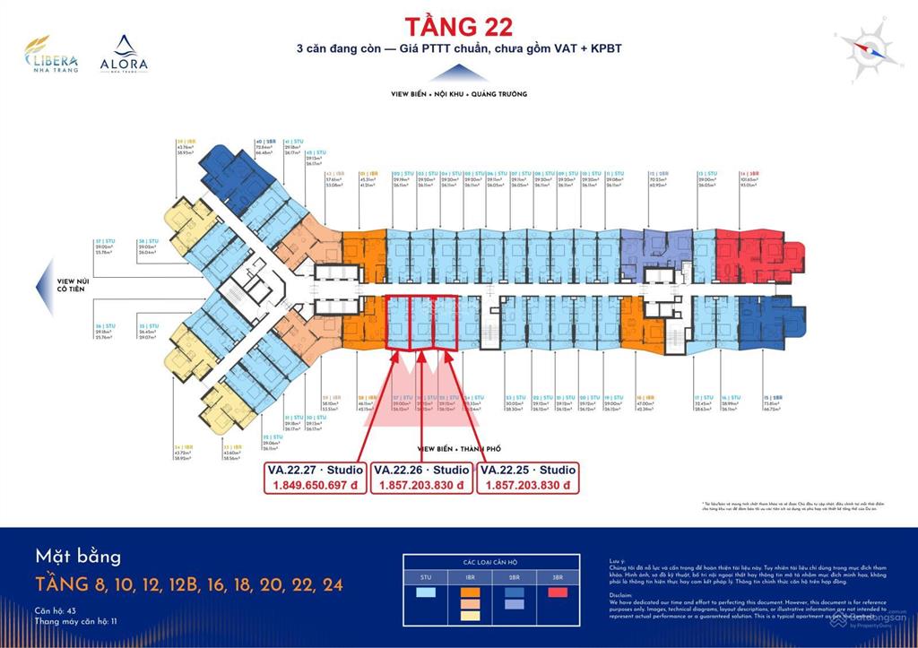 Căn studio nằm sát nhau tầng 22 tháp alora vega city bãi tiên, nha trang từ 1,849 tỷ/căn