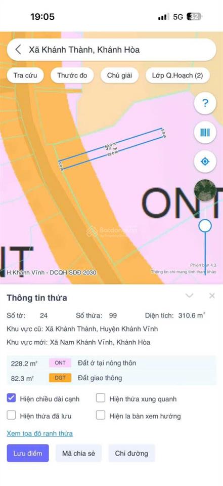 Chỉ 220 triệu 310,6m² đất khánh thành, khánh vĩnh đất mặt tiền đường nhựa, quy hoạch thổ cư