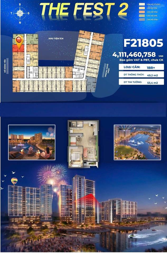 Charmora city 3,8 tỷ căn hộ 1pn+ tầng 18 view pháo hoa 49,2m