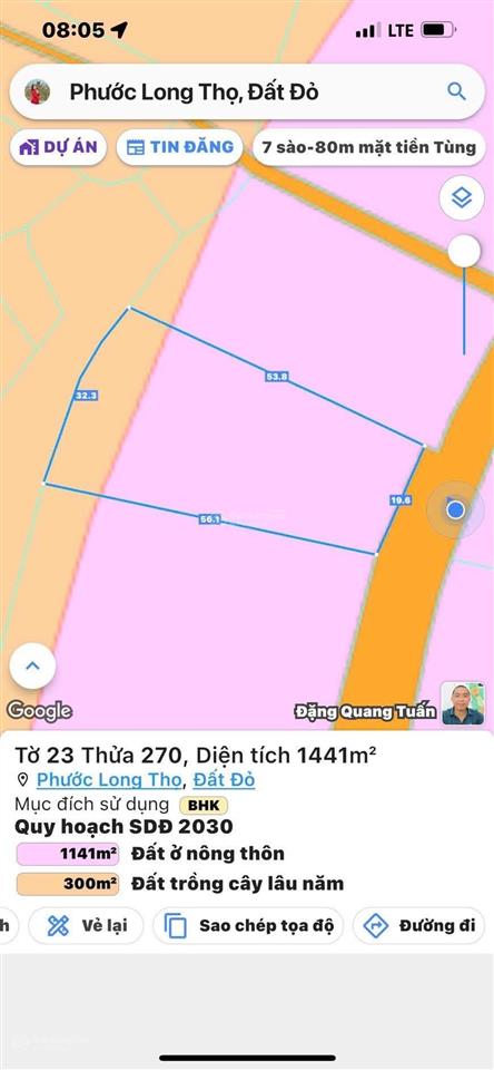Mặt tiền phạm hùng  kế bên kcn đất đỏ. cách biển 15p dt 1441m2 ngang 20m nở hậu 33m tc 80