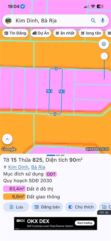 2lô ngày chợ kim hải thuộc phương kim dinh ba rịa dt lô 1  90 m 5x18 full thổ cư ,