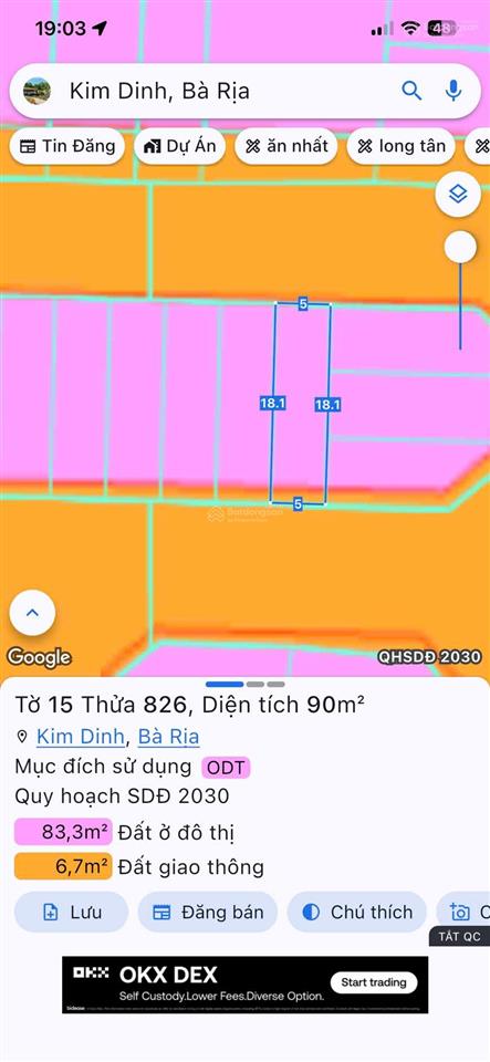 2lô ngày chợ kim hải thuộc phương kim dinh ba rịa dt lô 1  90 m 5x18 full thổ cư ,