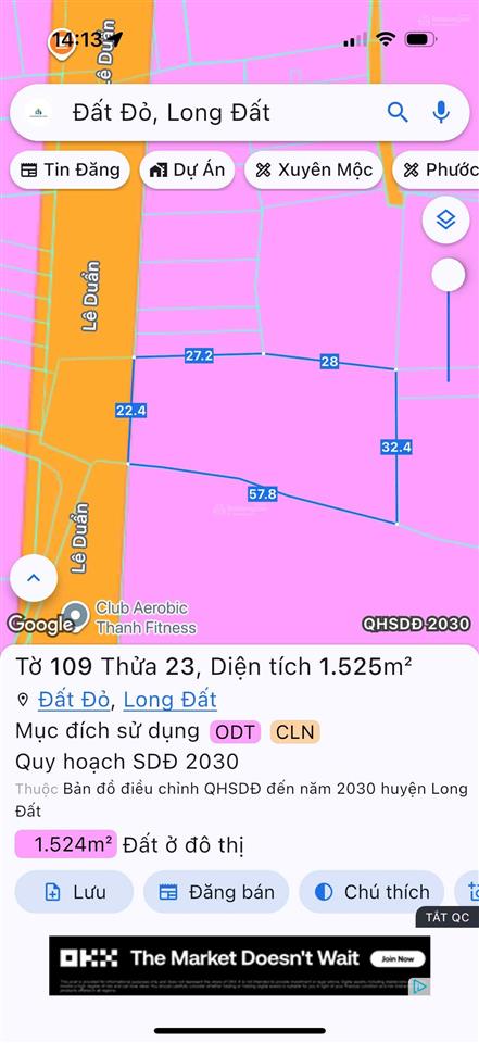 Mặt tiền kinh doanh đường lê duẩn  tt đất đỏ  brvt (nay là xã đất đỏ  tp hcm) dt 1525m²
