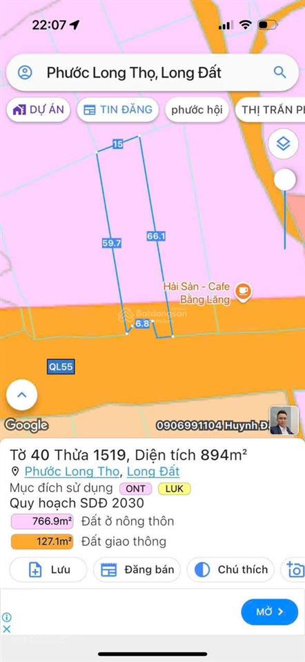 Mặt tiền quốc lộ 55  phước long thọ  long đất  brvt cách cổng khu công nghiệp đất đỏ chỉ 500m