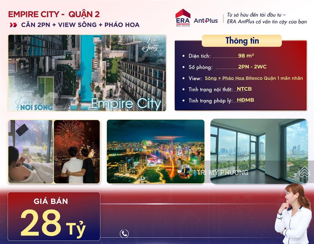 Empire city  bán căn góc 2pn, rộng 98m2, view đón pháo hoa giao thừa mãn nhãn ngay tại phòng khách