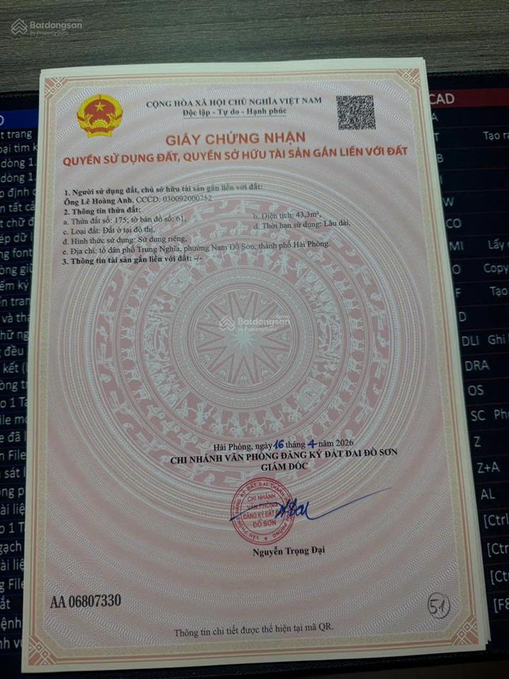 Chỉ 850triệu có đất 2 ô tô tránh nhau tại phường nam đồ sơn  hải phòng