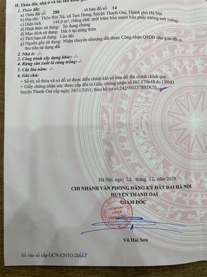 Bán đất bùi xá xã tam hưng huyện thanh oai