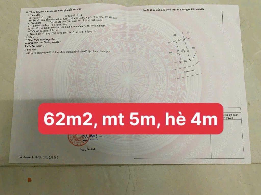 Lô 62.5m mặt tiền 4,9m cách vài bước chân ra vành đai 3.5 gá đầu tư