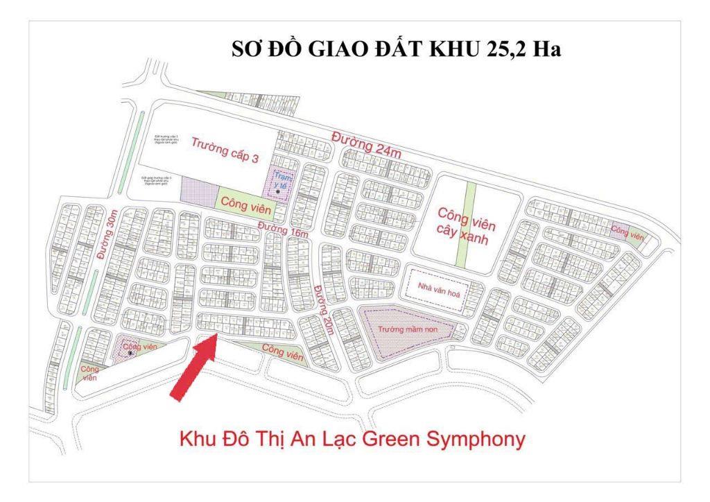 Bán lô đất 47m2 mặt tiền 4,2m hướng Nam 2 vỉa hè sát khu đô thị An Lạc đường rộng 11m khu 25,2ha