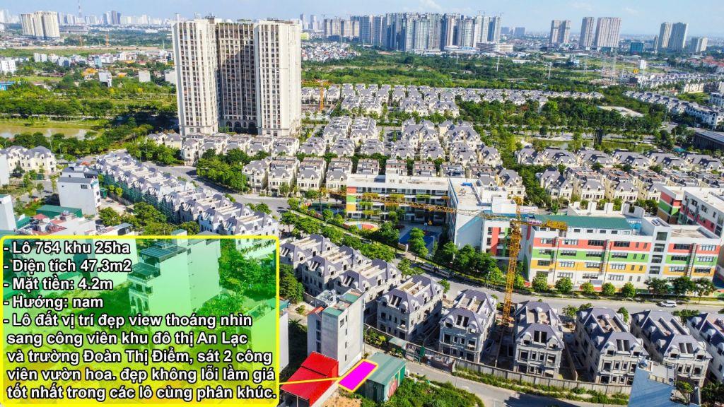 Bán lô đất 47m2 mặt tiền 4,2m hướng Nam 2 vỉa hè sát khu đô thị An Lạc đường rộng 11m khu 25,2ha