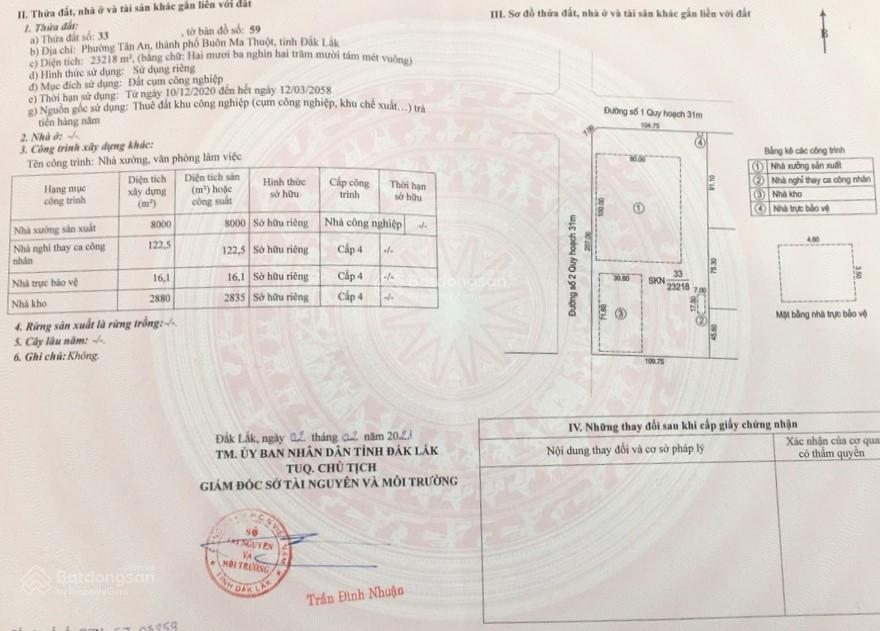 Bán gấp kho, nhà xưởng tại kcn tân an, phường tân an, tp. buôn ma thuột, 70 tỷ, 23218 m2