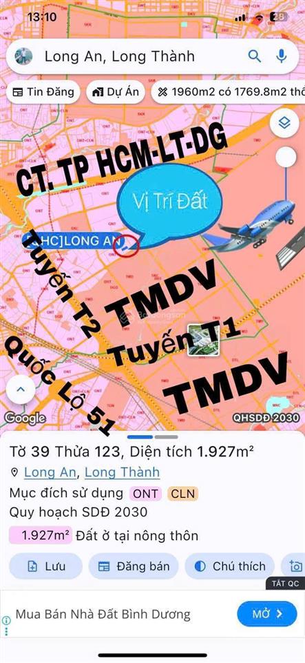 Hot! 1927m2 có 1000m2 thổ cư, mặt trước sbqt long thành, đồng nai, vị trí đẹp