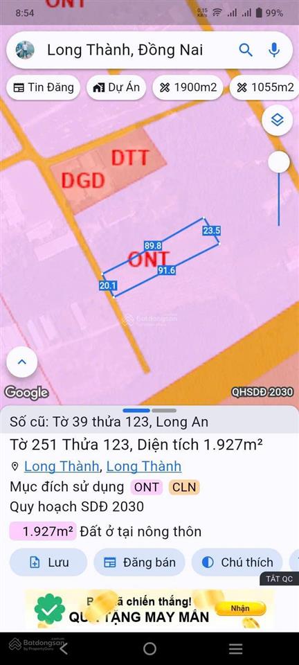 Hot! 1927m2 có 1000m2 thổ cư, mặt trước sbqt long thành, đồng nai, vị trí đẹp