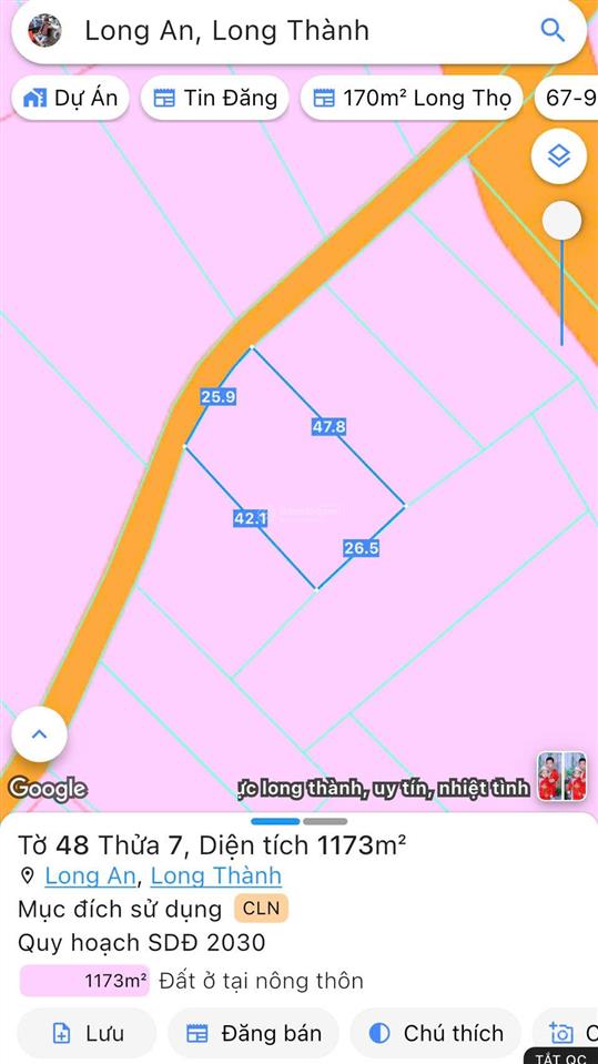 [1173m2] 26m x 45m, có 300m2 thổ cư, xã long an, long thành, mặt trước sân bay, giá tốt nhất