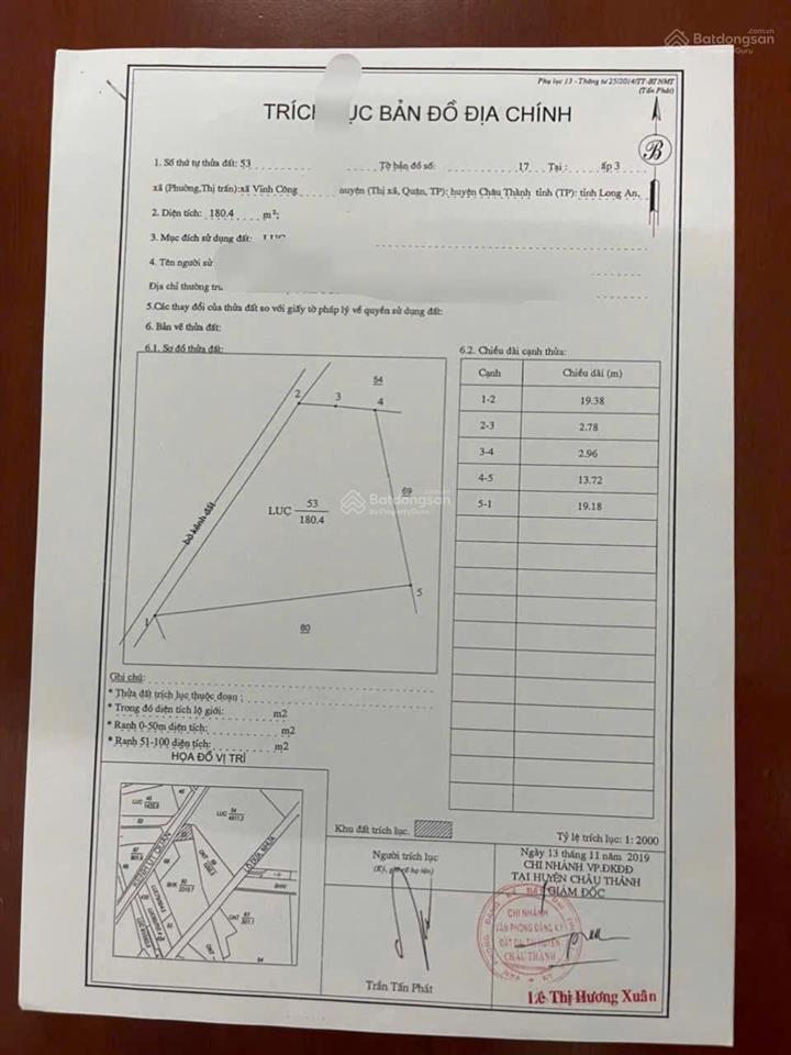 Chính chủ bán lô đất mt đường lộ dừa 39x72 giá 5,3 tỷ tl mạnh ạ có thổ hơn 2500m  0901 600 *** ph
