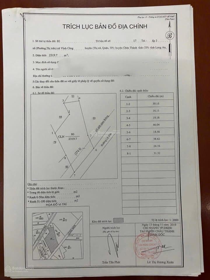 Chính chủ bán lô đất mt đường lộ dừa 39x72 giá 5,3 tỷ tl mạnh ạ có thổ hơn 2500m  0901 600 *** ph