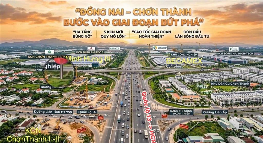 Bán lô đất 560m2, thổ cư 120, giáp quốc lộ 13, thông thẳng vô khu công nghiệp becamex chơn thành