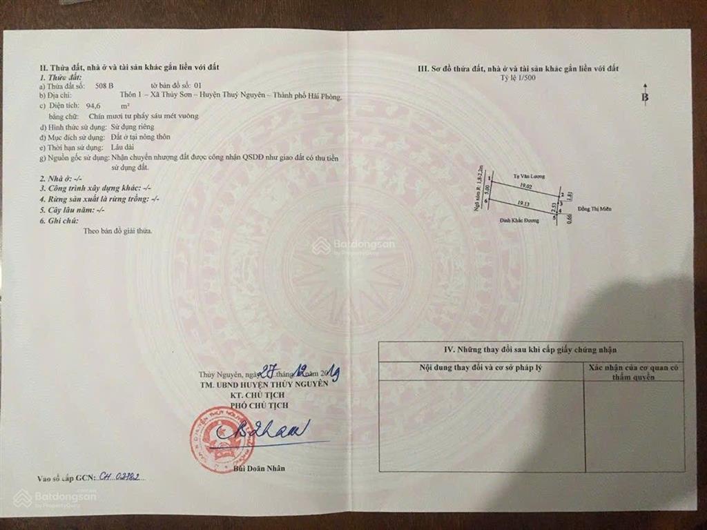 Cc gửi bán lô đất tại thôn 1 thủy sơn, diện tích 94,6m, ngang 5m. cách trục đường thông trải nhựa c