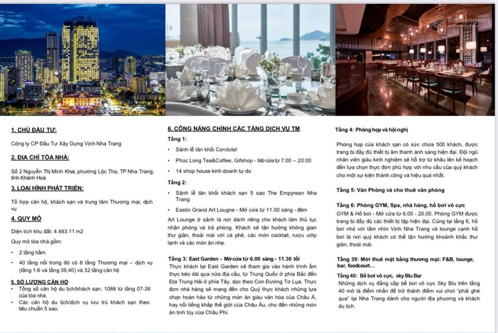 Mặt bằng kinh doanh cao cấp panorama phù hợp nhà hàng, lounge, sky bar 1.100m2